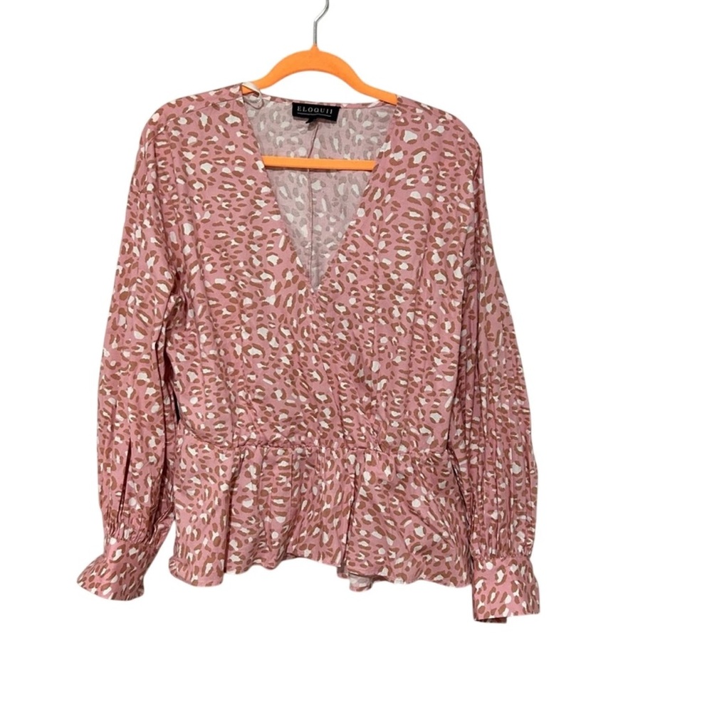 Eloquii Pink Leopard Pattern‎ Long Sleeve Blouse Size 14